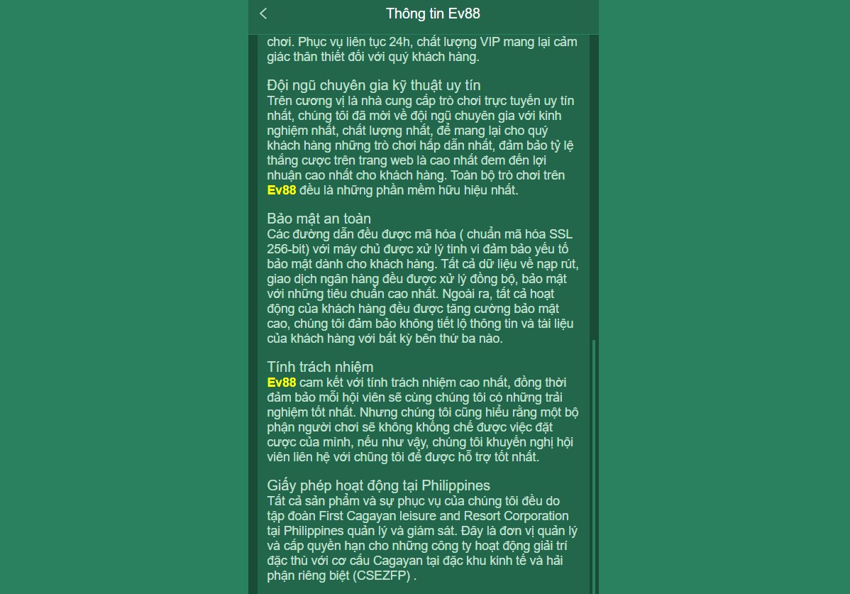 EV88 tuyên bố miễn trừ trách nhiệm nếu lỗi được gây ra bởi cá nhân người dùng