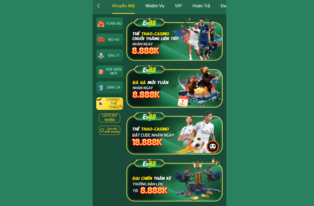 Có nhiều khuyến mãi dành cho người chơi thể thao EV88